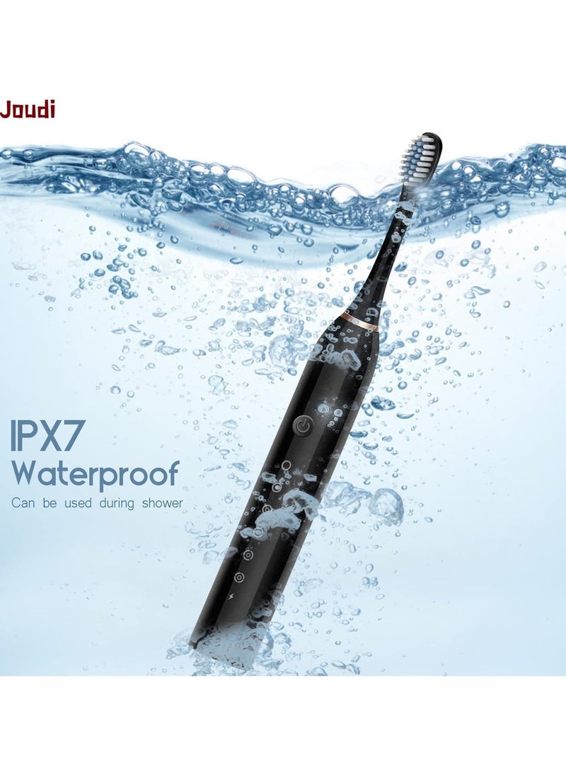 Joudi Electric Toothbrushes, USB Rechargeable Ultrasonic Tooth Brush with 4 Brush Heads 6 Cleaning Modes and Smart Timer IPX7 Waterproof Cleaning Toothbrushes for Adults and Kids（Black） - Image 2